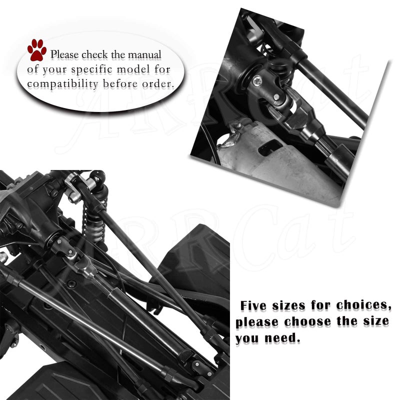 ARRCat 2PCS 127-186MM Universal Drive Shaft RC Upgrades for 1/10 Axial SCX10 SCX10-II Redcat D90 Gen7 /Pro RC4WD GEN8 RC Crawler,RC Upgrade Parts Hop-Ups,Steel Full Metal Drive Shaft,Black (127-186 MM,2PCS) - Image 4